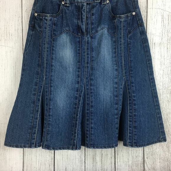 No Fuze Women's Denim Blue Jean Midi Skirt Sz 7/8 - Picture 3 of 8